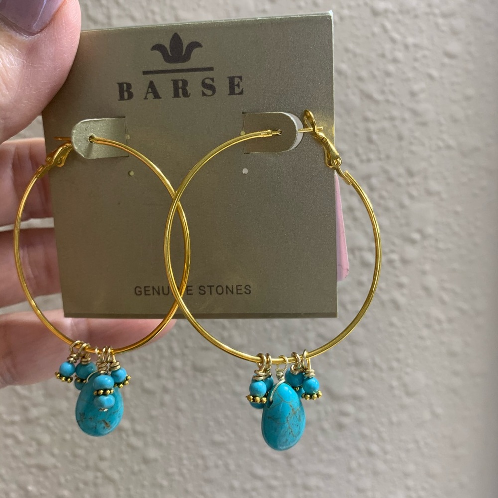 Large Barse Turquoise Hoops